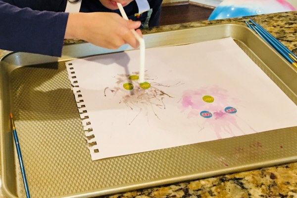 Blow Painting with Straws and stickers