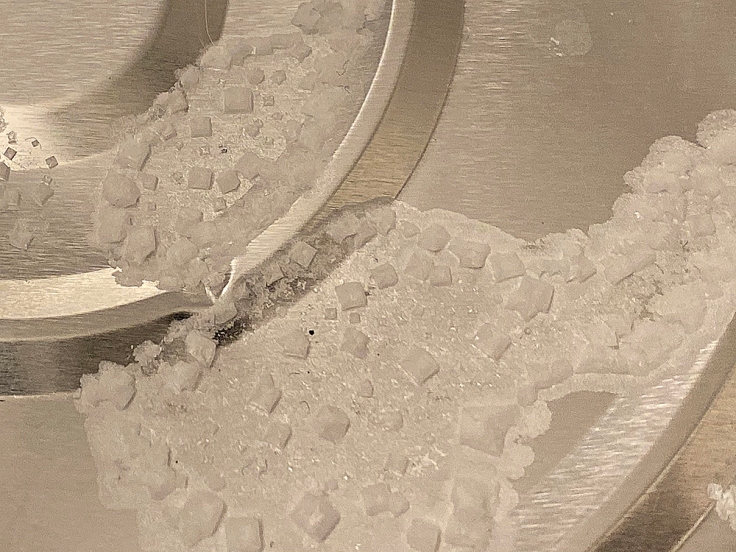 Close-up of salt: Evaporation salt experiment